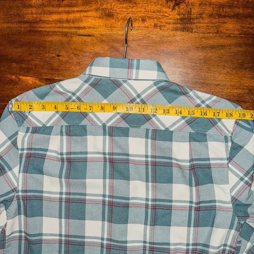 Howler Brothers Mens S Harkers Flannel Shirt Elbow Patches Green Cream Plaid